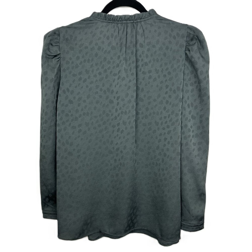 Current Air Split Neck Puff Sleeve Animal Leopard Jacquard Top Teal XS - Picture 4 of 8